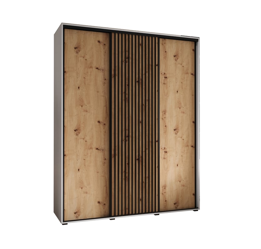 Szafa przesuwna wysoka Lanko 1 190 x 60 x 235,2 cm biały + artisan + lamele czarny - Abiks Meble