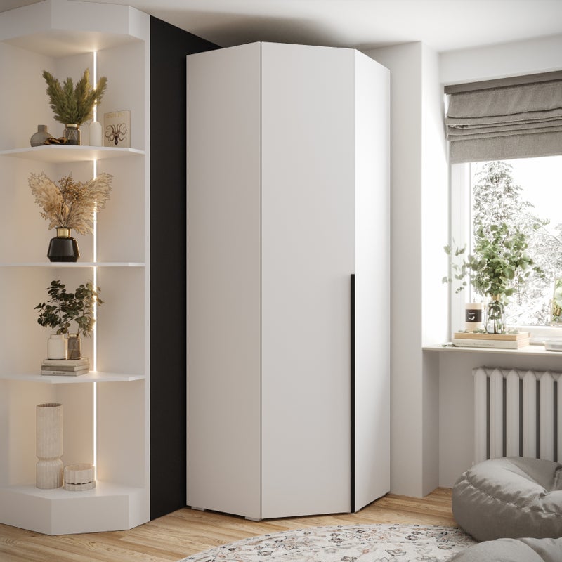 Szafa narożna uchylna ubraniowa Inova 1 biały + u. czarny Abiks Meble