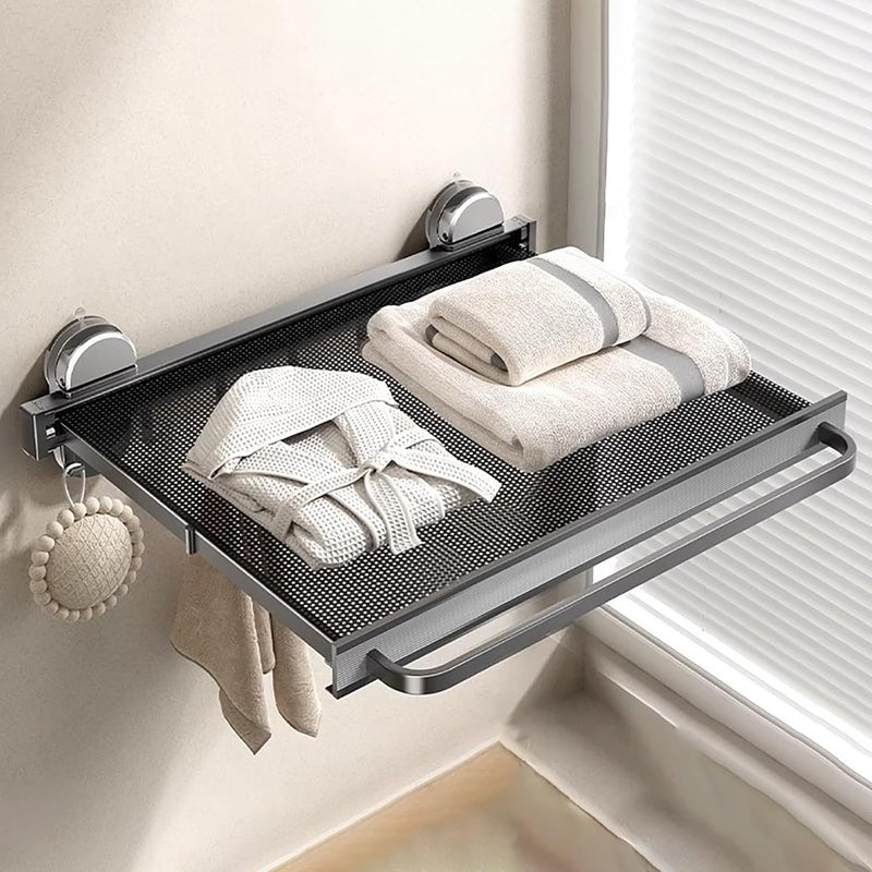 Składany wieszak na ręczniki z przyssawkami – nie wymaga wiercenia, oszczędza miejsce – idealny do łazienek, kamperów itp. – 1 opakowanie, szary, 44