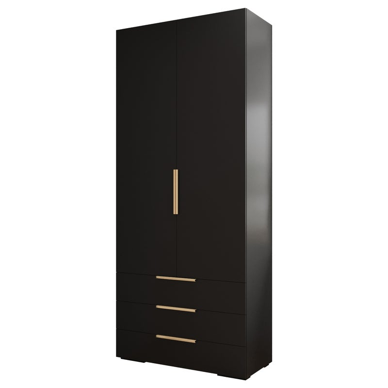 Szafa uchylna z szufladami ubraniowa Inova 1 2D3SZ czarny + u. złoty Abiks Meble