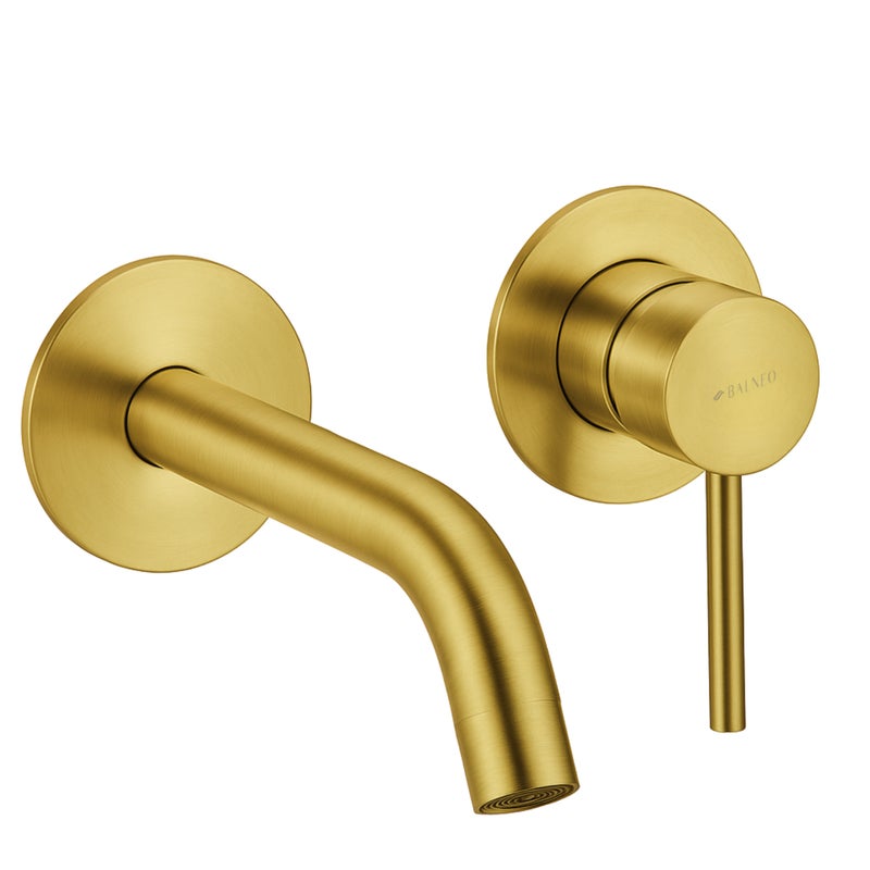 BALNEO Bateria umywalkowa ścienna złota stal nierdzewna Jednouchwytowa armatura podtynkowa do umywalki CASCADE ZŁOTO