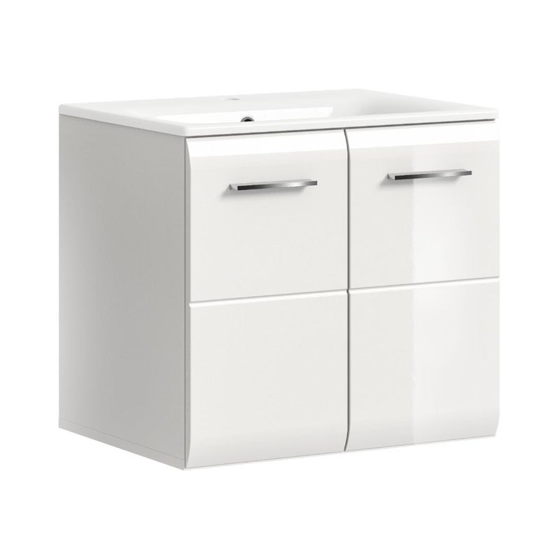Ice szafka pod umywalkę w zestawie z umywalką 2 drzwi biały połysk, biały.