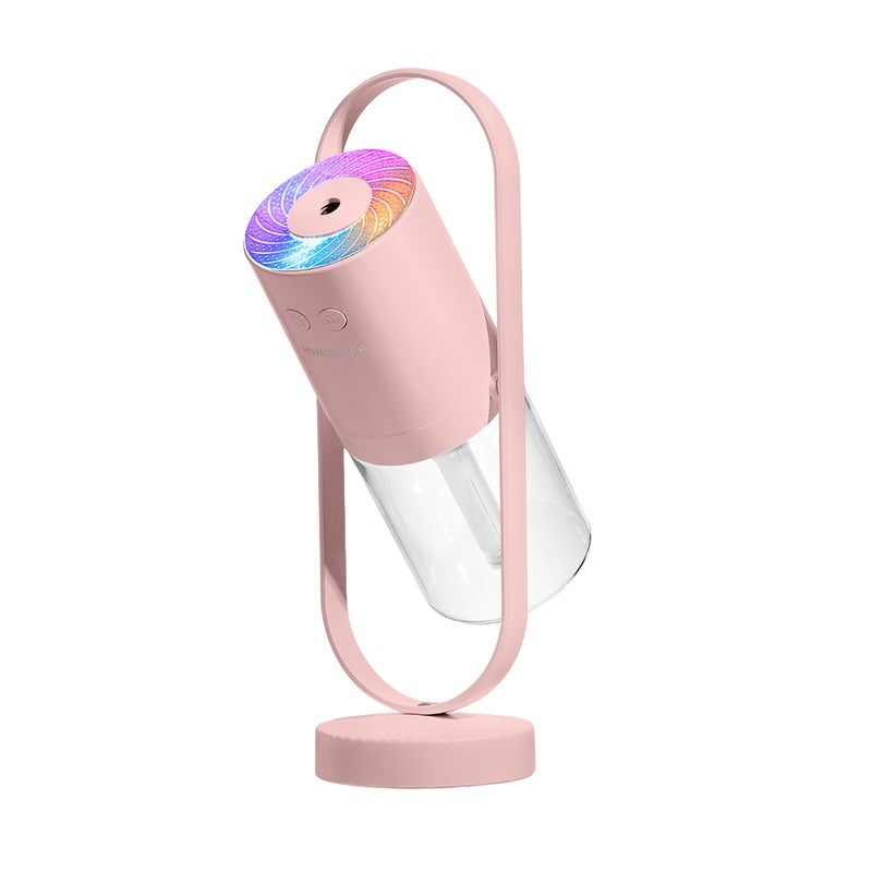 Miniaturowy nawilżacz powietrza – nawilżacz powietrza z chłodną mgiełką o pojemności 200 ml i lampką nocną, nawilżacz powietrza USB, różowy