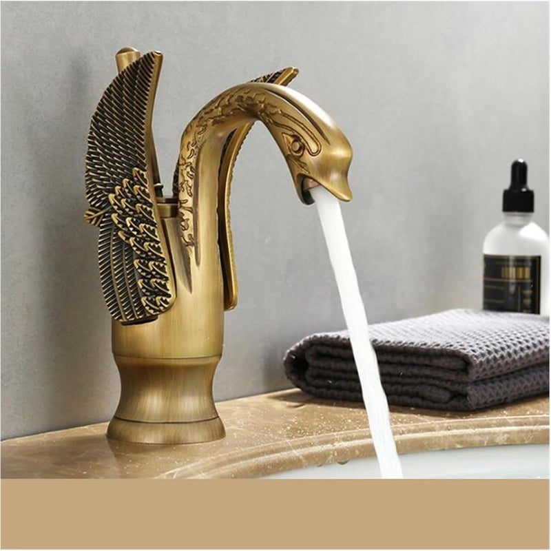 Antyczna, zabytkowa bateria umywalkowa Swan do łazienki – bateria mieszaczowa z ciepłą i zimną wodą – z wężem dopływowym G3/8