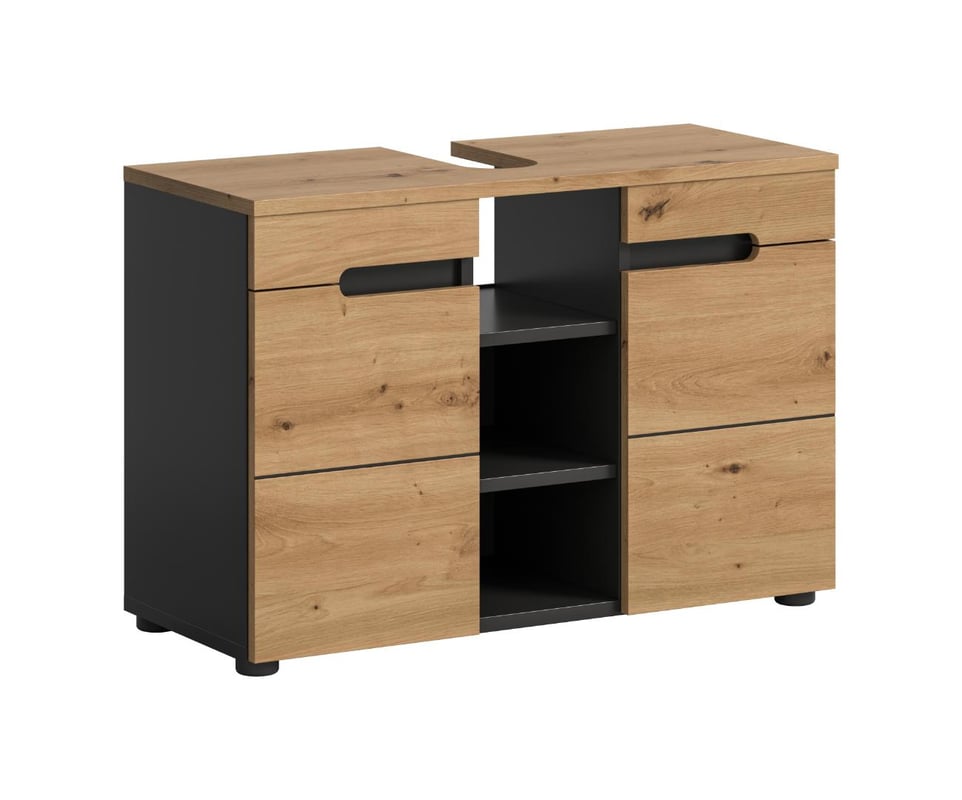Canu szafka pod umywalkę 2 drzwi, 3 półki dąb dekor, szary.