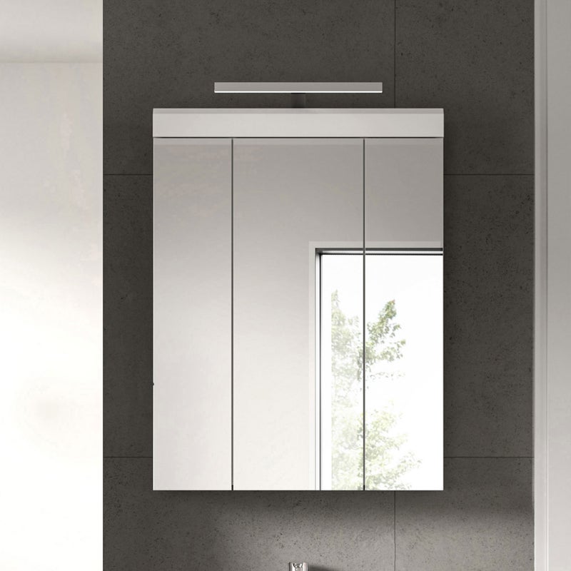 Scout szafka łazienkowa z lustrem w zestawie oświetlenie 2 drzwi, 3 drzwi z lustrem, 3 półki biały połysk, biały.