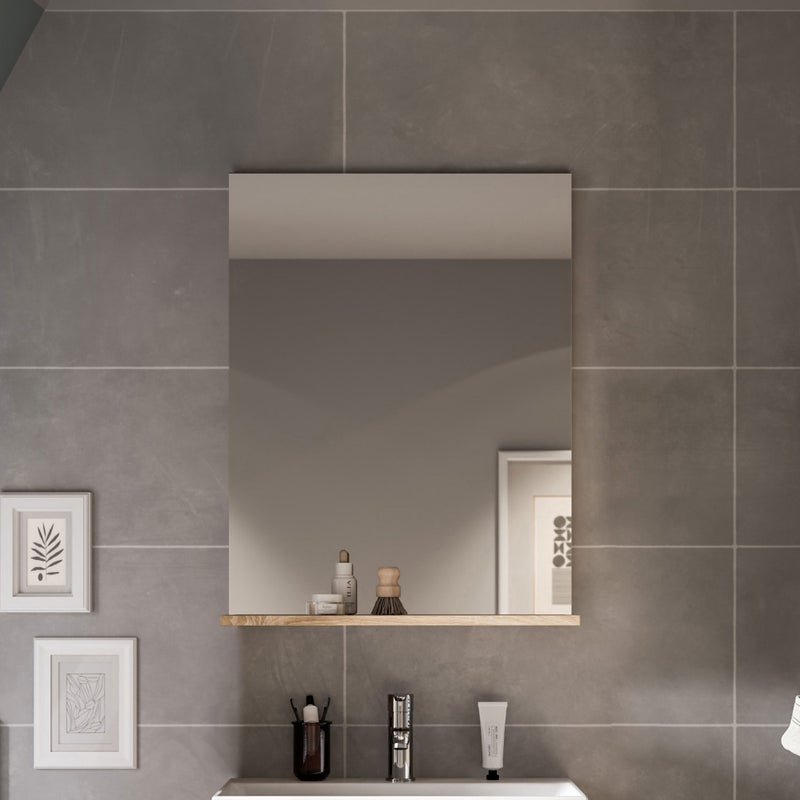 Lambada lustro do kąpieli 1 drzwi, 1 półka biały połysk, dąb dekor.