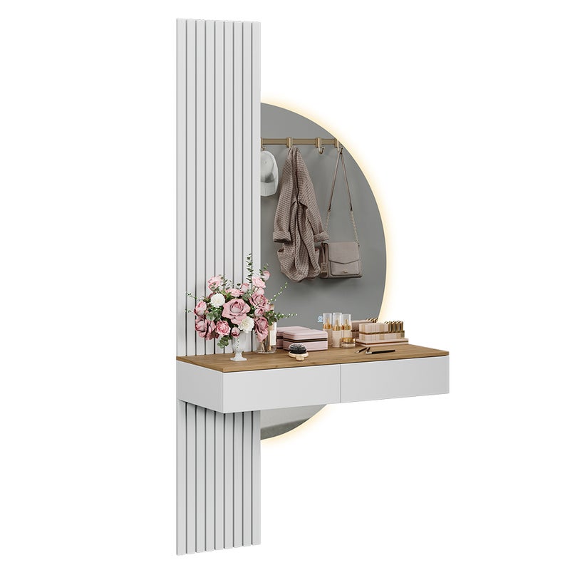 Vicco Stół toaletowy Melina, Biały/dąb, 100 cm z lusterkiem LED