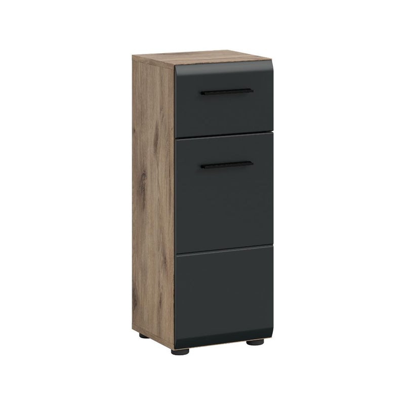 Ice szafka łazienkowa 1 drzwi, 1 szuflada czarny mat, dąb dekor.