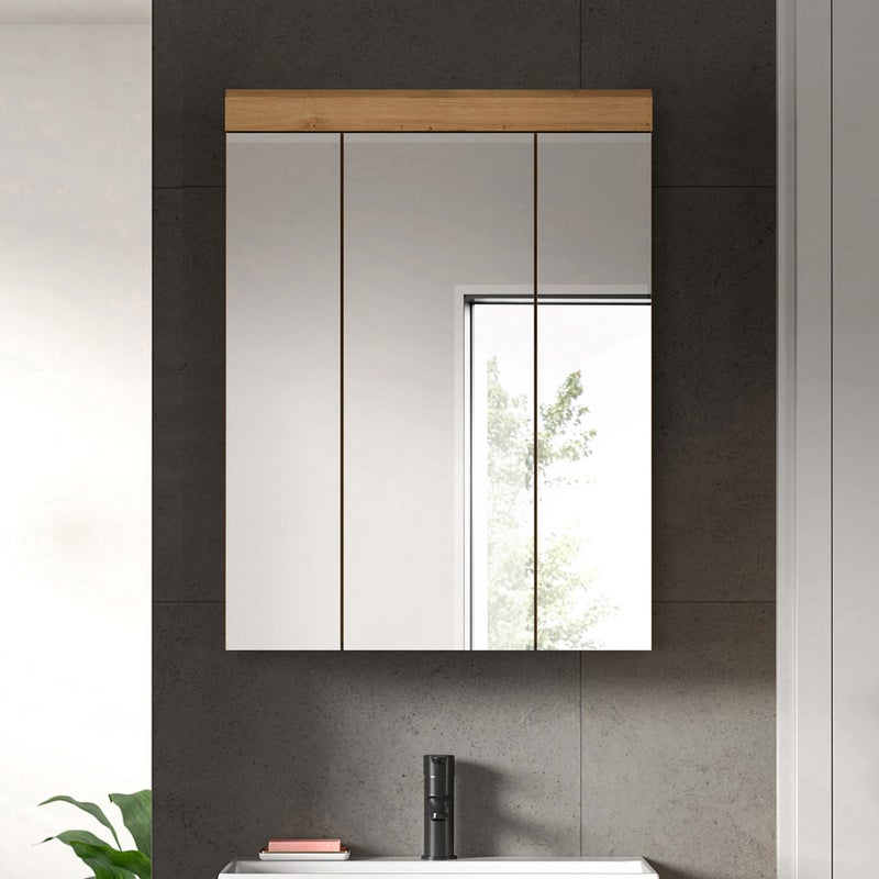 Scout szafka łazienkowa z lustrem 3 drzwi z lustrem szałwia dekor, dąb dekor.