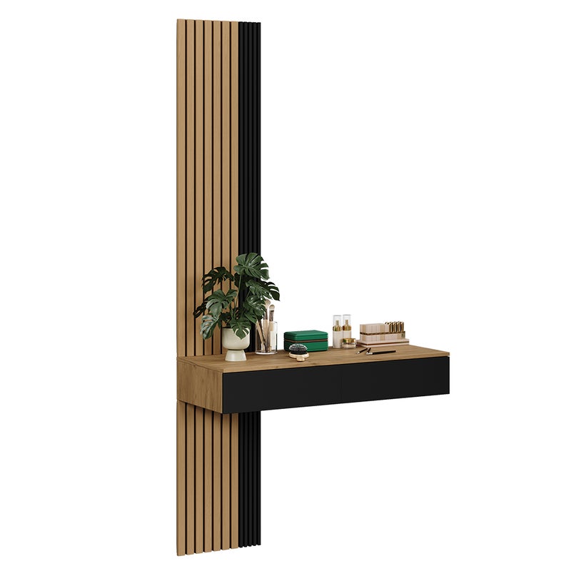 Vicco Stół do toalety Melina, Dąb/czarny, 100 cm z 2 szufladami