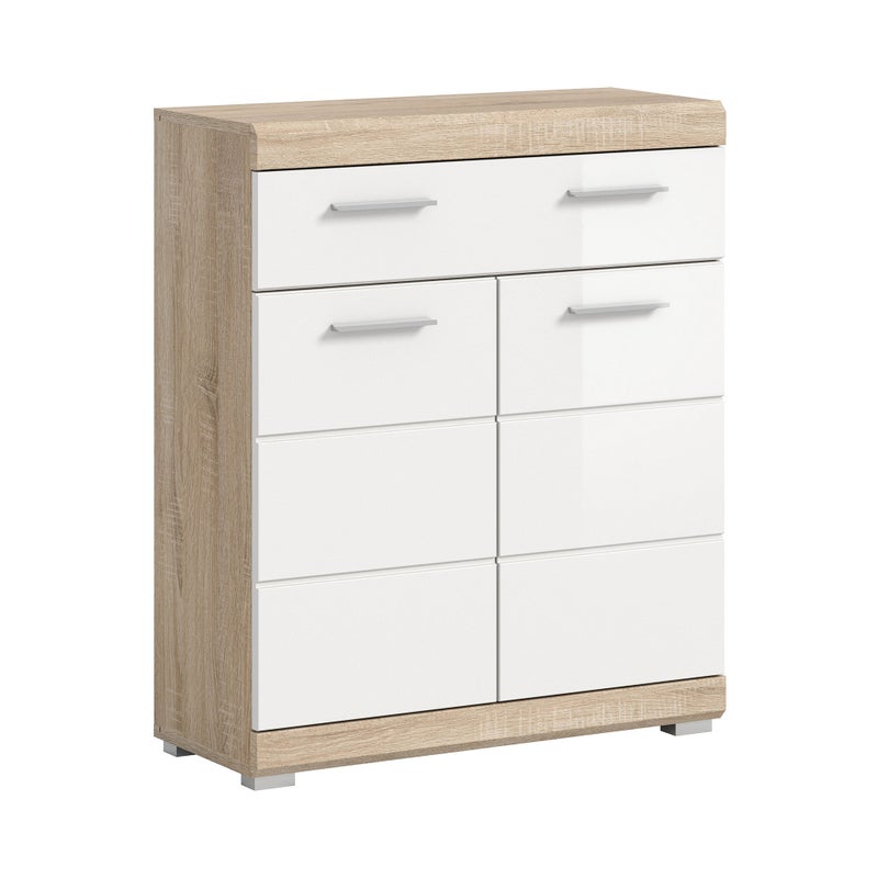 Lambada szafka łazienkowa 2 drzwi, 1 szuflada biały połysk, dąb dekor.