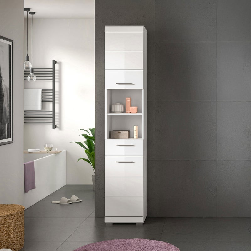 Scout wysoka szafka łazienkowa 2 drzwi, 1 szuflada, 2 półki biały połysk, biały.