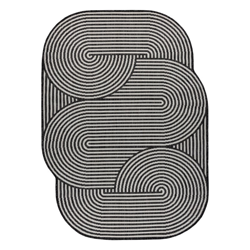 Dywan ORGANIC 1835 sizal Geometryczny ecru / czarny - naturalny, nowoczesny nieregularny kształt 160x220 cm