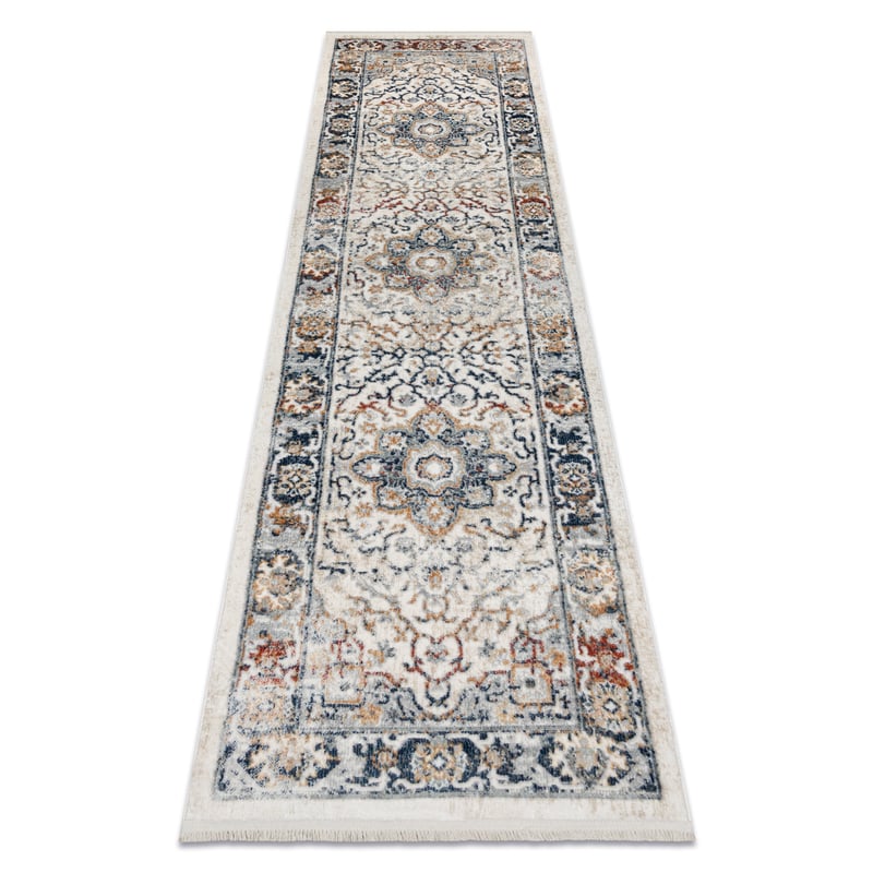 Dywan, chodnik DISTIN 0834A granatowy / niebieski / żółty / terakota nowoczesny - Ornament, vintage, frędzle 80x250 cm