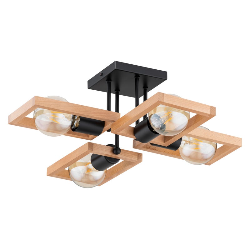 Lampa wisząca REZON jasne drewno-czarna 4 x E27 x 15W wym: 20,5 x 56,4 x 56,5 cm Alfa