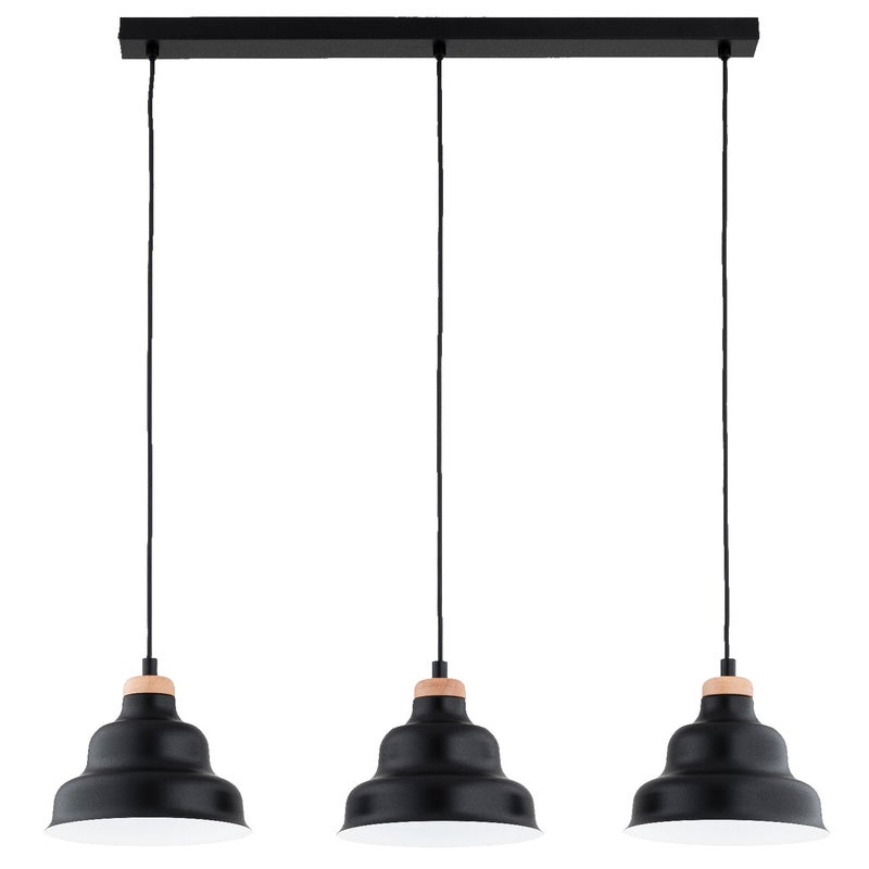 Lampa wisząca BAŁWANEK czarna-jasne drewno-biała 3 x E27 x 15W wym: 90 x 84 x 21,5 cm Alfa