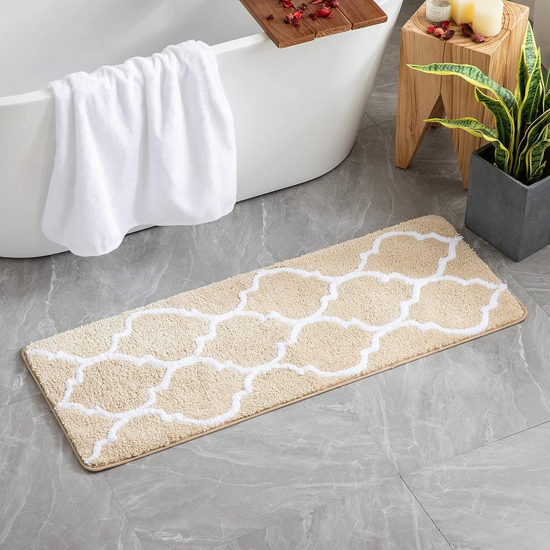 Prostokątna mata łazienkowa z marokańskim wzorem, miękka i puszysta, antypoślizgowa mata wejściowa z mikrofibry, 45 x 120 cm, khaki