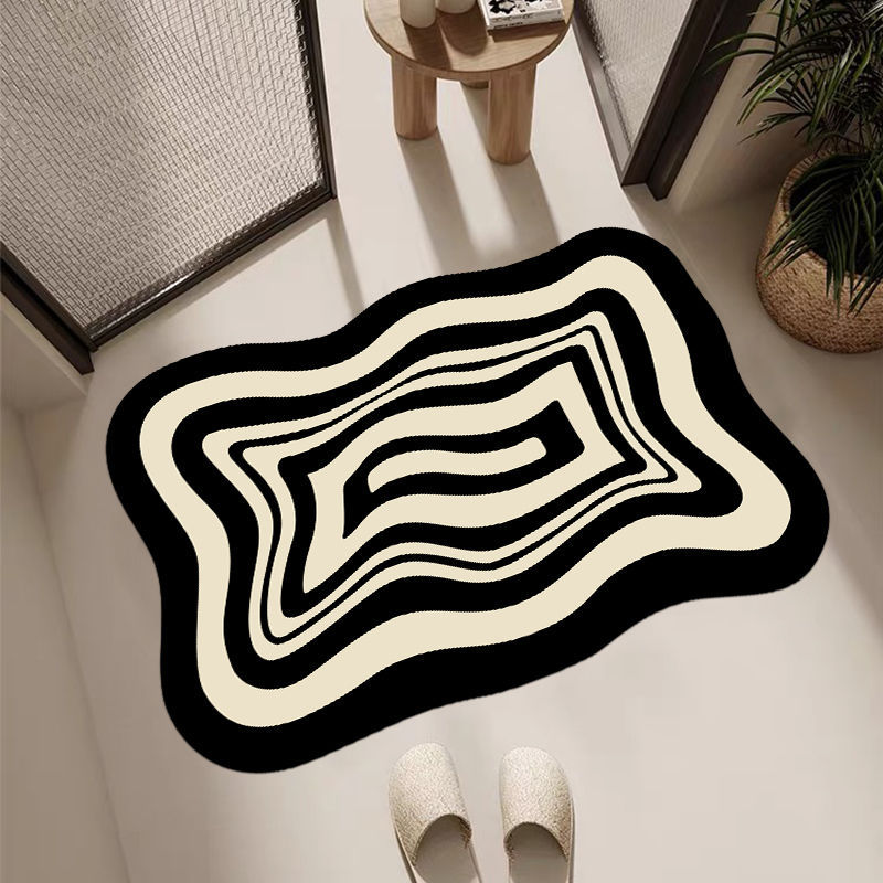 Dywanik łazienkowy 50 x 80 cm, czarno-biały, prosty styl amerykański, szybkoschnący, chłonny, plamoodporny i antypoślizgowy, wykonany z gliny