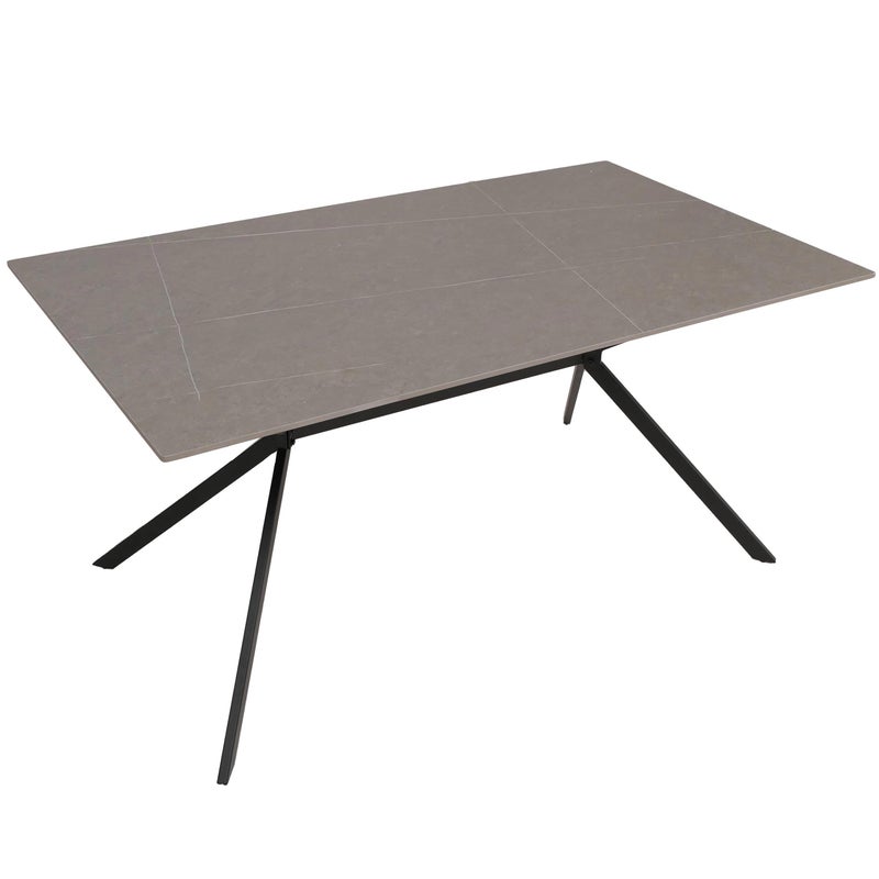 Stół do jadalni HWC-O58, stół do jadalni z kamienia spiekanego i metalu, wygląd marmuru 160 cm ~ szary