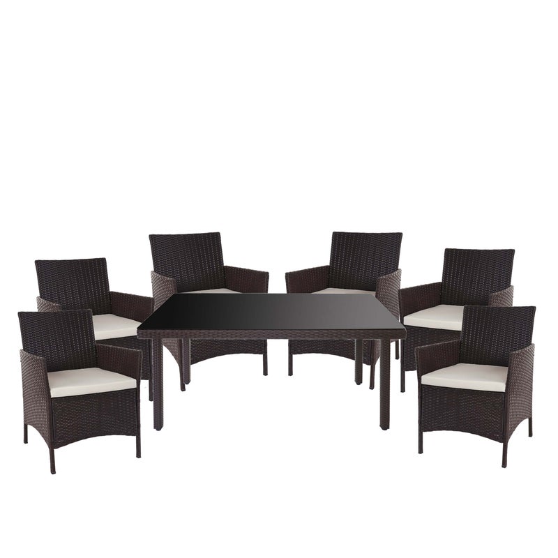 Zestaw mebli ogrodowych z polirattanowym wykończeniem Halden, zestaw mebli ogrodowych na balkon ~ brązowy, poduszki w kolorze kremowym