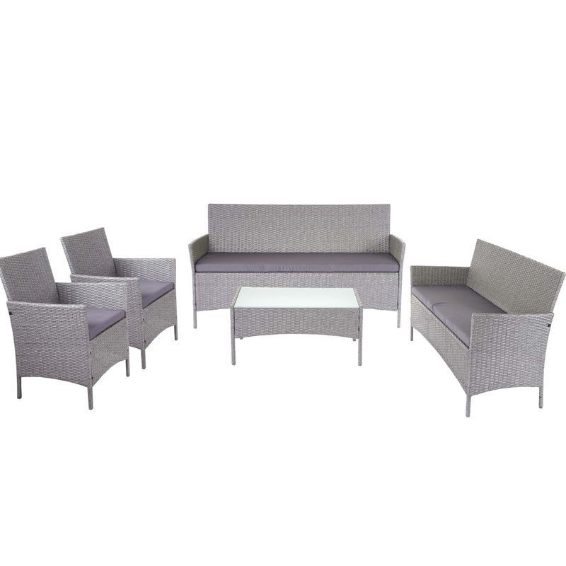 3-2-1-1 Zestaw ogrodowy z polyratanu Halden, zestaw wypoczynkowy Sofa ~ szary, poduszki antracytowe