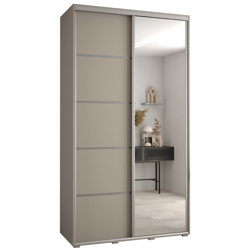 Szafa przesuwna z lustrem wysoka Dakota 5 130 x 60 x 235,2 cm kaszmir + u. Srebrny - Abiks Meble