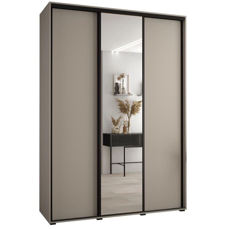 Szafa przesuwna z lustrem wysoka Dakota 3 170 x 45 x 235,2 cm kaszmir + u. czarny - Abiks Meble