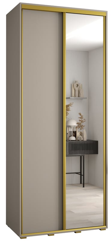 Szafa przesuwna z lustrem wysoka Dakota 3 110 x 45 x 235,2 cm kaszmir + u. Złoty - Abiks Meble