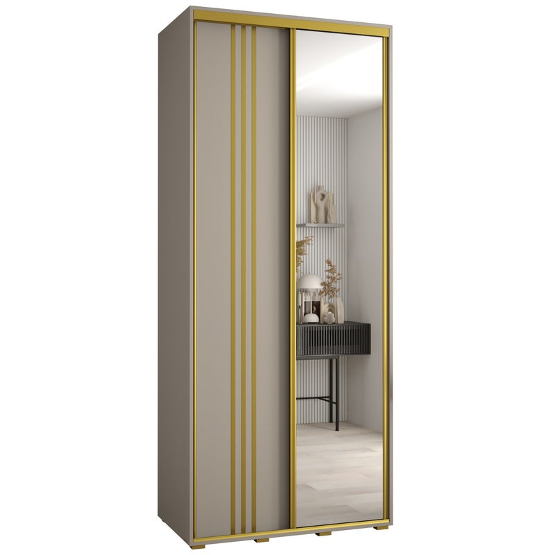 Szafa przesuwna z lustrem wysoka Dakota 7 110 x 60 x 235,2 cm kaszmir + u. Złoty - Abiks Meble