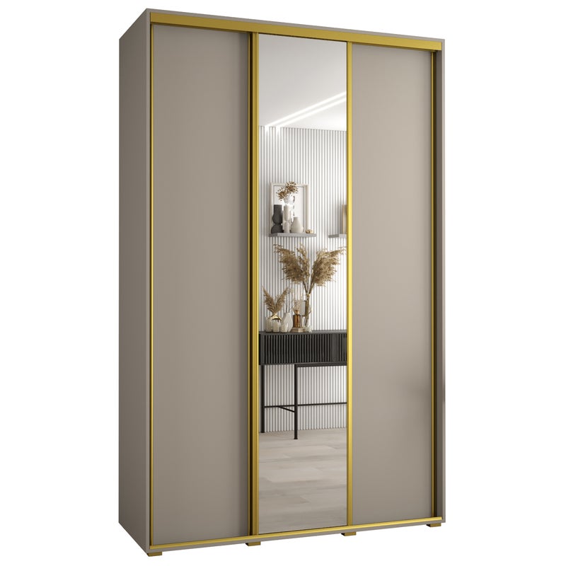 Szafa przesuwna z lustrem wysoka Dakota 3 160 x 45 x 235,2 cm kaszmir + u. Złoty - Abiks Meble