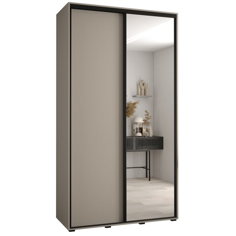 Szafa przesuwna z lustrem wysoka Dakota 3 130 x 45 x 235,2 cm kaszmir + u. czarny - Abiks Meble
