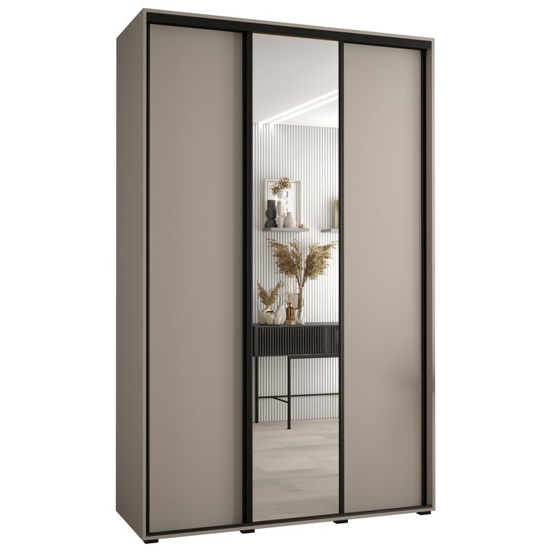 Szafa przesuwna z lustrem wysoka Dakota 3 160 x 60 x 235,2 cm kaszmir + u. czarny - Abiks Meble