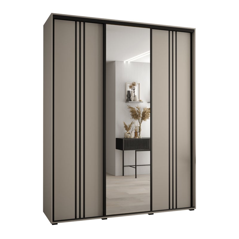 Szafa przesuwna z lustrem wysoka Dakota 7 200 x 45 x 235,2 cm kaszmir + u. czarny - Abiks Meble