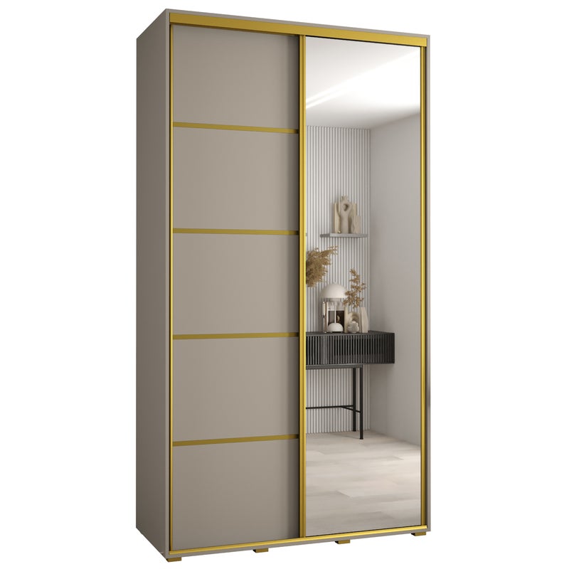 Szafa przesuwna z lustrem wysoka Dakota 5 130 x 45 x 235,2 cm kaszmir + u. Złoty - Abiks Meble
