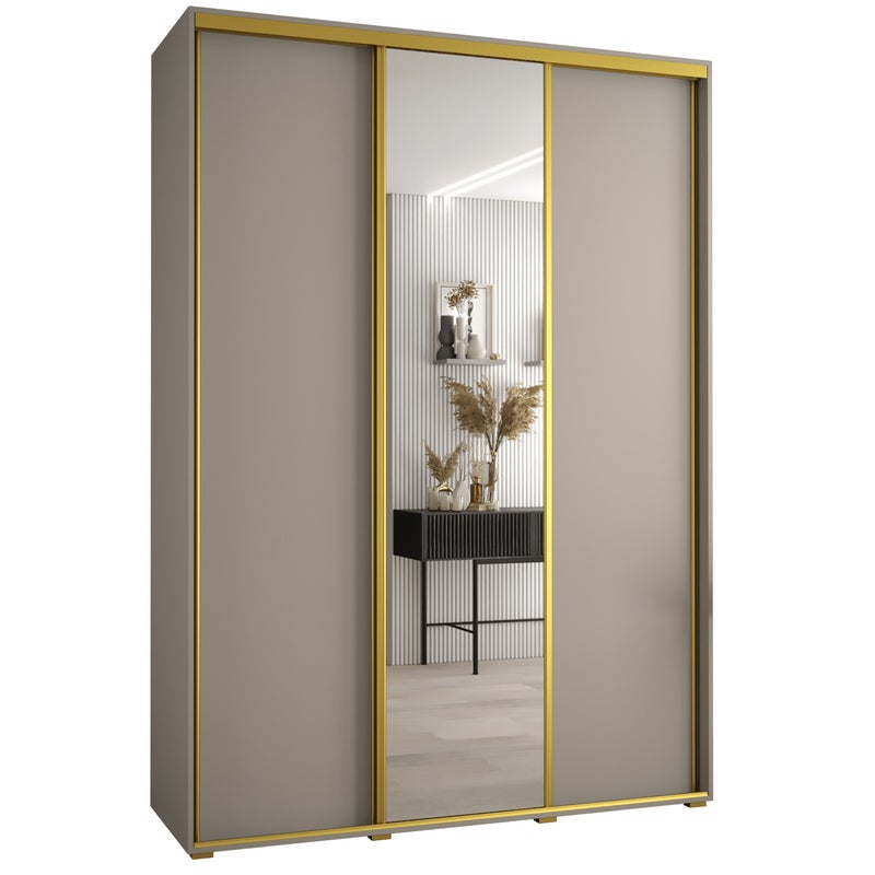 Szafa przesuwna z lustrem wysoka Dakota 3 180 x 60 x 235,2 cm kaszmir + u. Złoty - Abiks Meble