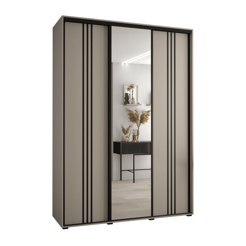 Szafa przesuwna z lustrem wysoka Dakota 7 170 x 45 x 235,2 cm kaszmir + u. czarny - Abiks Meble