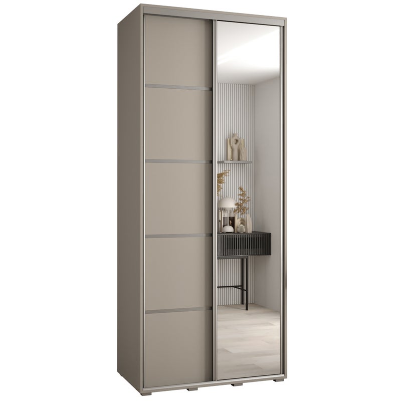 Szafa przesuwna z lustrem wysoka Dakota 5 100 x 60 x 235,2 cm kaszmir + u. Srebrny - Abiks Meble