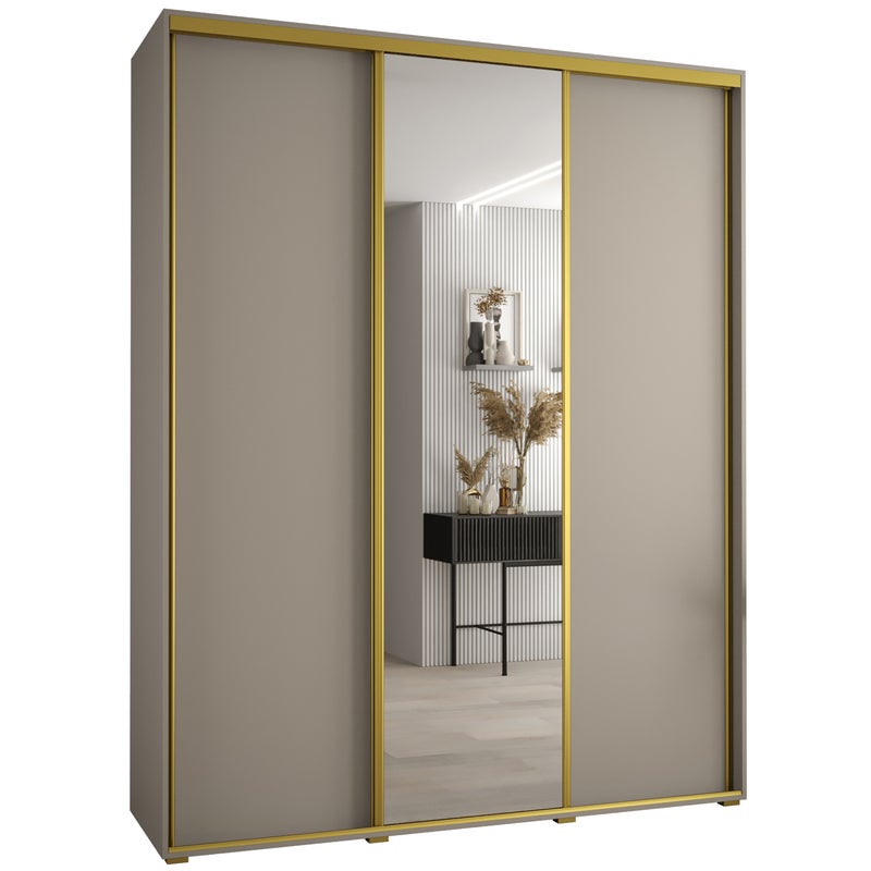 Szafa przesuwna z lustrem wysoka Dakota 3 200 x 60 x 235,2 cm kaszmir + u. Złoty - Abiks Meble