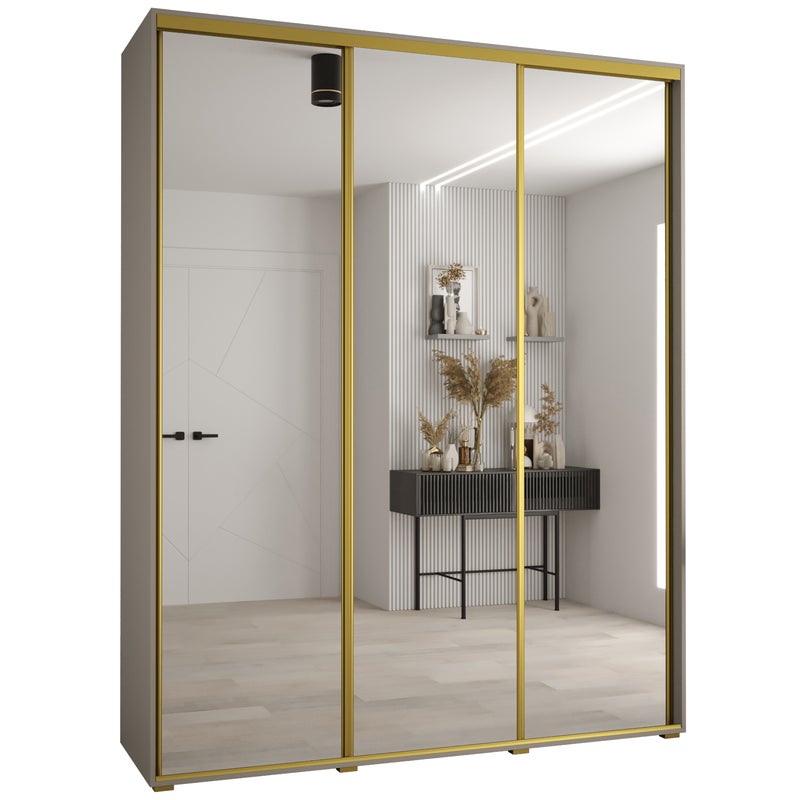 Szafa przesuwna z lustrem wysoka Dakota 2 200 x 45 x 235,2 cm kaszmir + u. Złoty - Abiks Meble