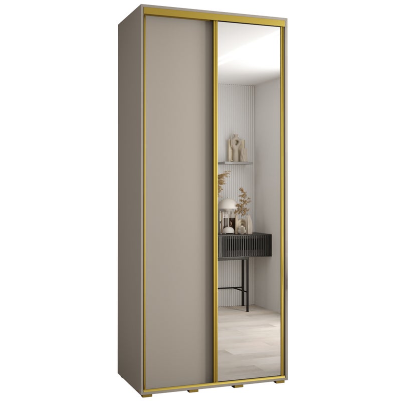 Szafa przesuwna z lustrem wysoka Dakota 3 110 x 60 x 235,2 cm kaszmir + u. Złoty - Abiks Meble