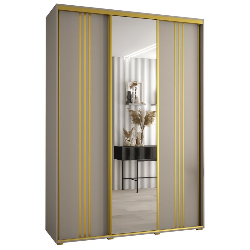 Szafa przesuwna z lustrem wysoka Dakota 7 180 x 60 x 235,2 cm kaszmir + u. Złoty - Abiks Meble