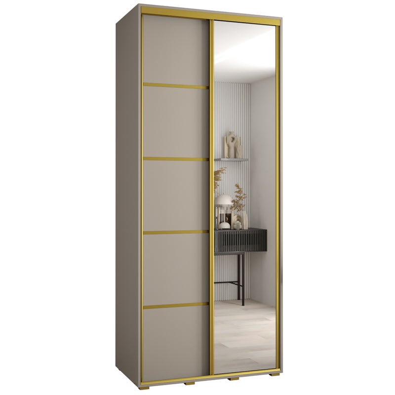 Szafa przesuwna z lustrem wysoka Dakota 5 100 x 45 x 235,2 cm kaszmir + u. Złoty - Abiks Meble