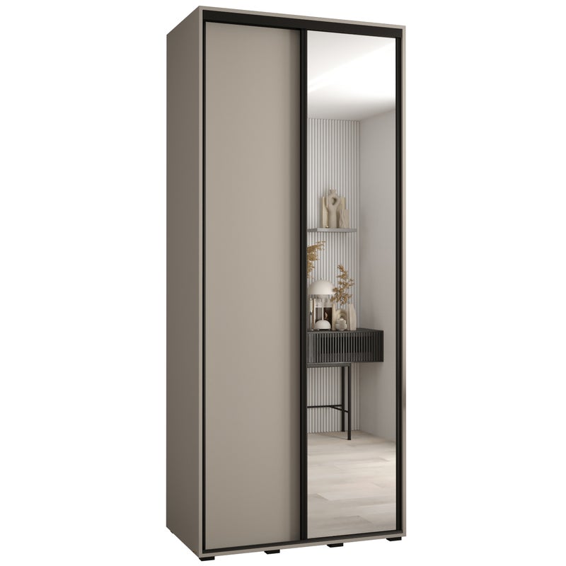 Szafa przesuwna z lustrem wysoka Dakota 3 100 x 60 x 235,2 cm kaszmir + u. czarny - Abiks Meble