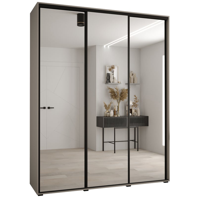 Szafa przesuwna z lustrem wysoka Dakota 2 200 x 60 x 235,2 cm kaszmir + u. czarny - Abiks Meble