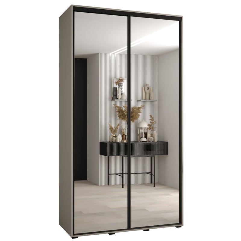 Szafa przesuwna z lustrem wysoka Dakota 2 130 x 60 x 235,2 cm kaszmir + u. czarny - Abiks Meble