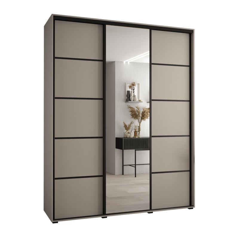 Szafa przesuwna z lustrem wysoka Dakota 5 190 x 60 x 235,2 cm kaszmir + u. czarny - Abiks Meble