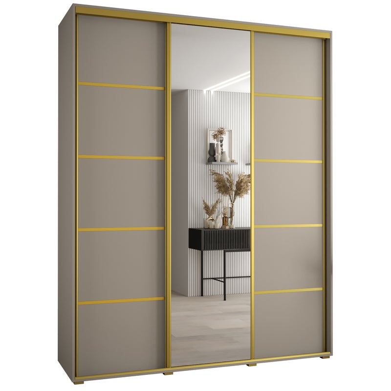 Szafa przesuwna z lustrem wysoka Dakota 5 190 x 60 x 235,2 cm kaszmir + u. Złoty - Abiks Meble