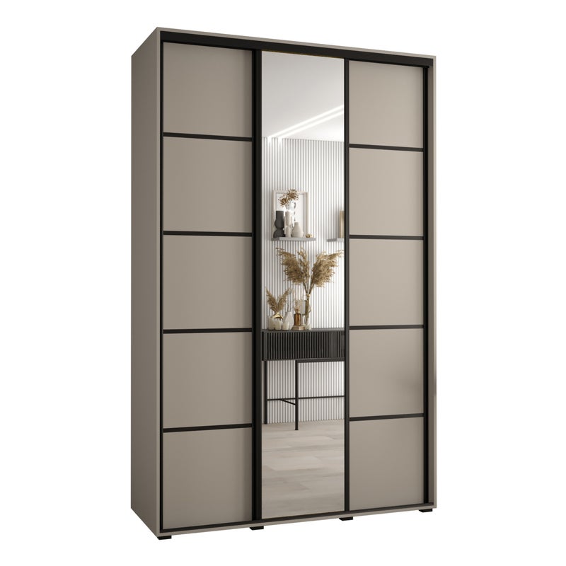 Szafa przesuwna z lustrem wysoka Dakota 5 150 x 45 x 235,2 cm kaszmir + u. czarny - Abiks Meble
