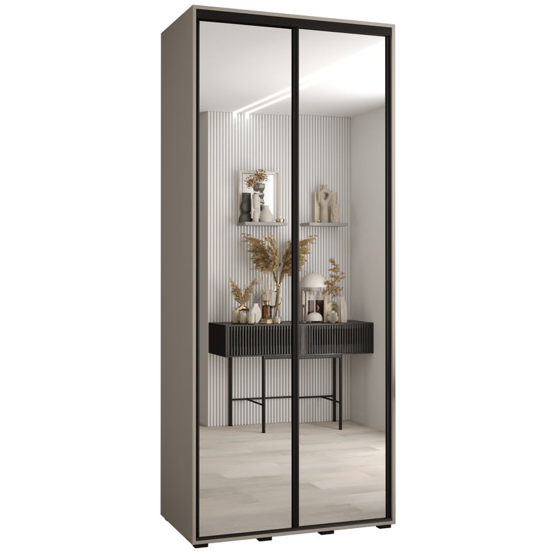 Szafa przesuwna z lustrem wysoka Dakota 2 100 x 60 x 235,2 cm kaszmir + u. czarny - Abiks Meble